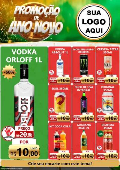 Modelo de Encarte para Encarte A4 Vertical com o tema Promoção de Ano Novo para Distribuidora de bebidas