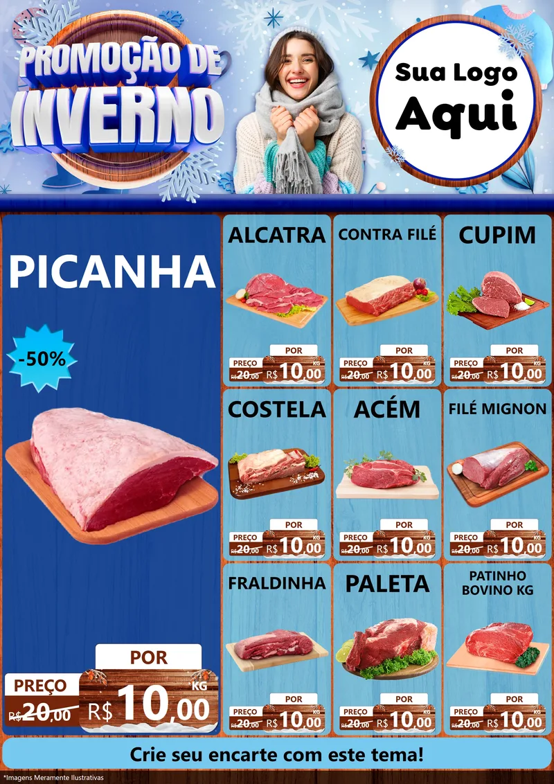Modelo de Encarte para Encarte A4 Vertical com o tema Promoção de Inverno para Açougue