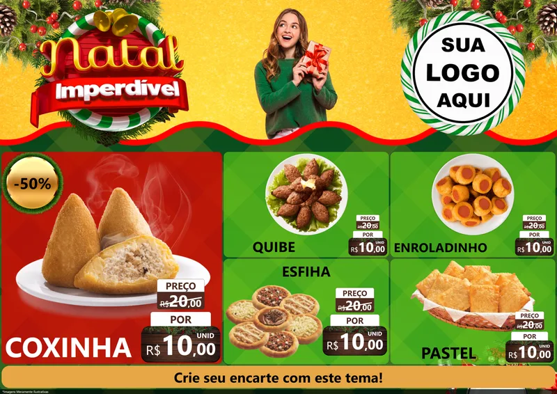 Modelo de Encarte para Encarte A4 Horizontal com o tema Natal Imperdível para Salgadaria