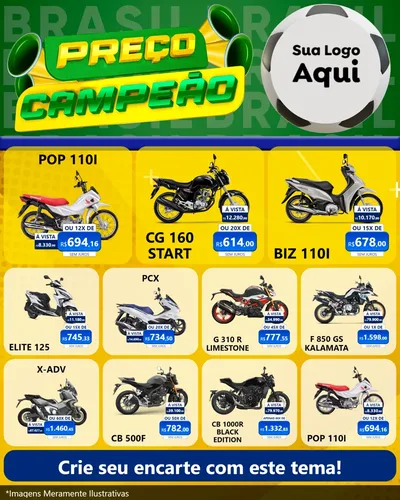 Modelo de Rede Social para Feed Instagram com o tema Preço Campeão - Copa para Concessionaria de Motos