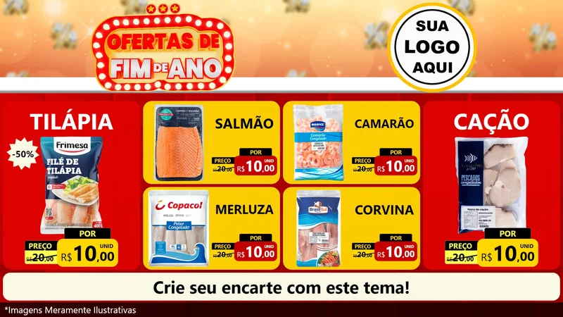 Modelo de TV para TV Horizontal com o tema Ofertas de Fim de Ano para Peixaria
