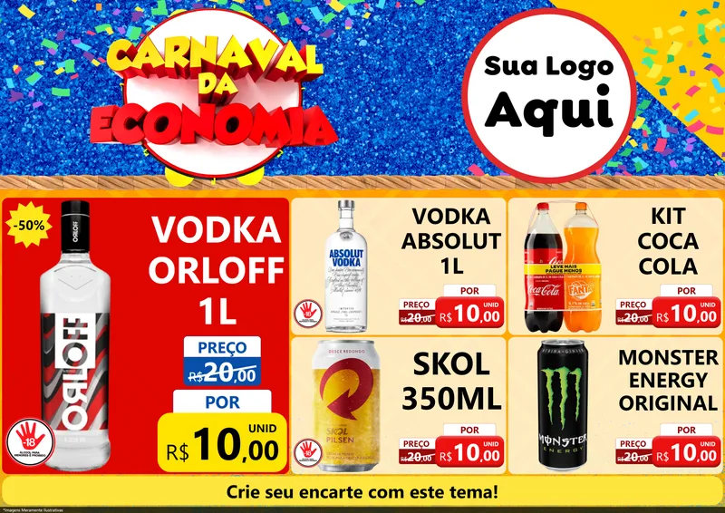Modelo de Encarte para Encarte A4 Horizontal com o tema Carnaval da Economia para Distribuidora de bebidas