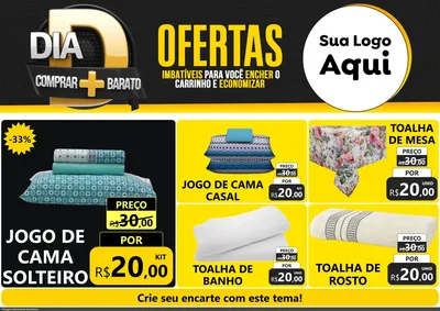 Modelo de Encarte para Encarte A4 Horizontal com o tema Dia D Mais Economia para Cama, Mesa e Banho