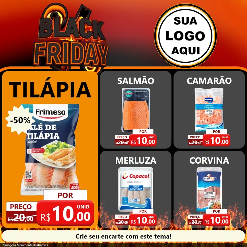 Modelo de Rede Social para Feed Facebook com o tema Black Friday para Peixaria
