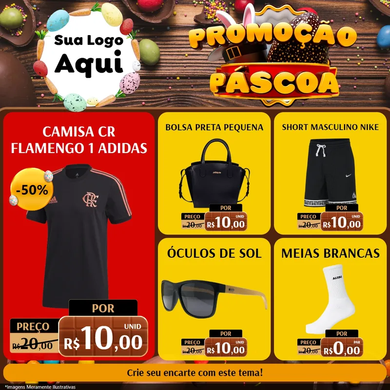 Modelo de Rede Social para Feed Facebook com o tema Promoção Páscoa para Roupas e acessórios