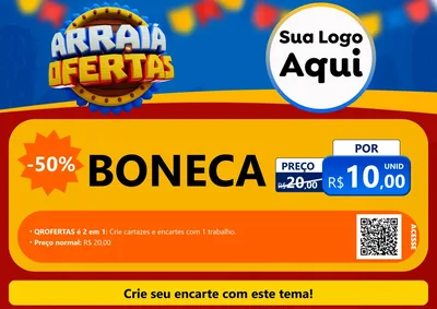 Modelo de Cartaz para Cartaz A4 Horizontal com o tema Arraiá de Ofertas - Junina para Brinquedos