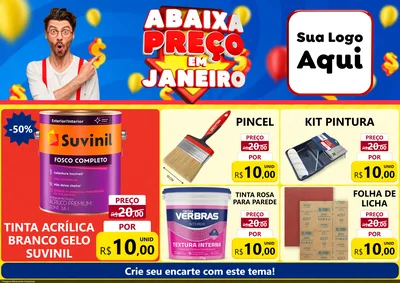 Modelo de Encarte para Encarte A4 Horizontal com o tema Abaixa Preço em Janeiro para Tintas e Ferramentas