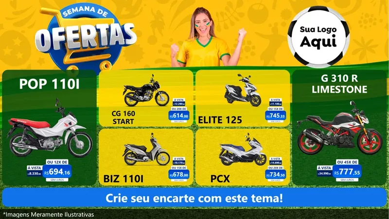 Modelo de TV para TV Horizontal com o tema Semana de Ofertas - Copa para Concessionaria de Motos