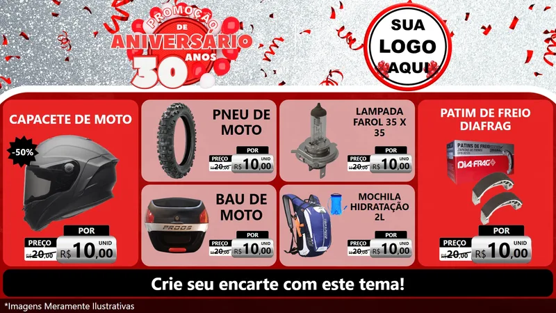 Modelo de TV para TV Horizontal com o tema Promoção de Aniversário - 30 Anos para Moto peças