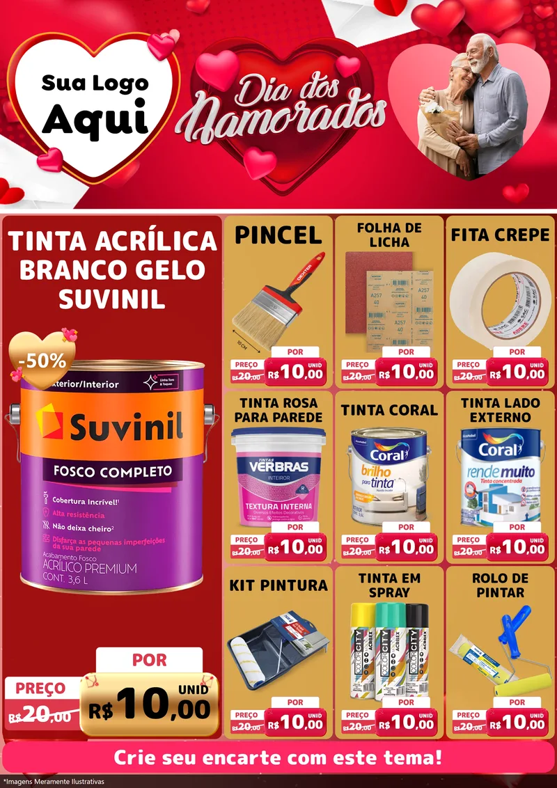 Modelo de Encarte para Encarte A4 Vertical com o tema Dia Dos Namorados para Tintas e Ferramentas