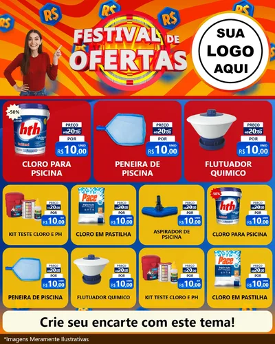Modelo de Rede Social para Feed Instagram com o tema Festival de Ofertas para Produtos para Piscina