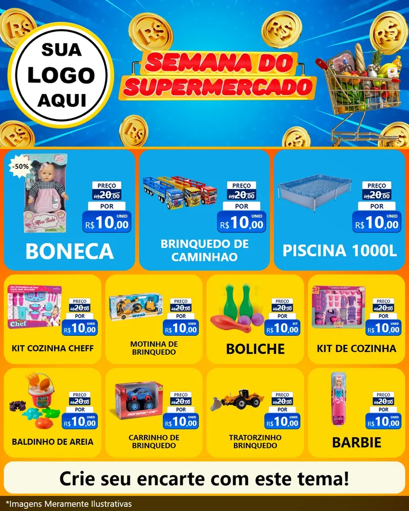 Modelo de Rede Social para Feed Instagram com o tema Semana do Supermercado para Brinquedos
