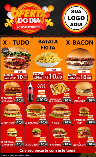 Modelo de Encarte para Encarte Grande com o tema Oferta do Dia - Só hoje, Aproveite! para Hamburgueria