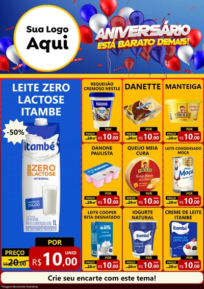 Modelo de Encarte para Encarte A4 Vertical com o tema Aniversário para Frios e Laticínios