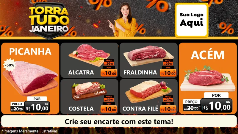 Modelo de TV para TV Horizontal com o tema Torra Tudo Janeiro para Açougue