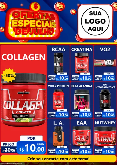Modelo de Encarte para Encarte A4 Vertical com o tema Ofertas Especiais de Julho para Suplementos alimentares