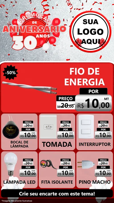 Modelo de Rede Social para Stories com o tema Promoção de Aniversário - 30 Anos para Materiais Elétricos