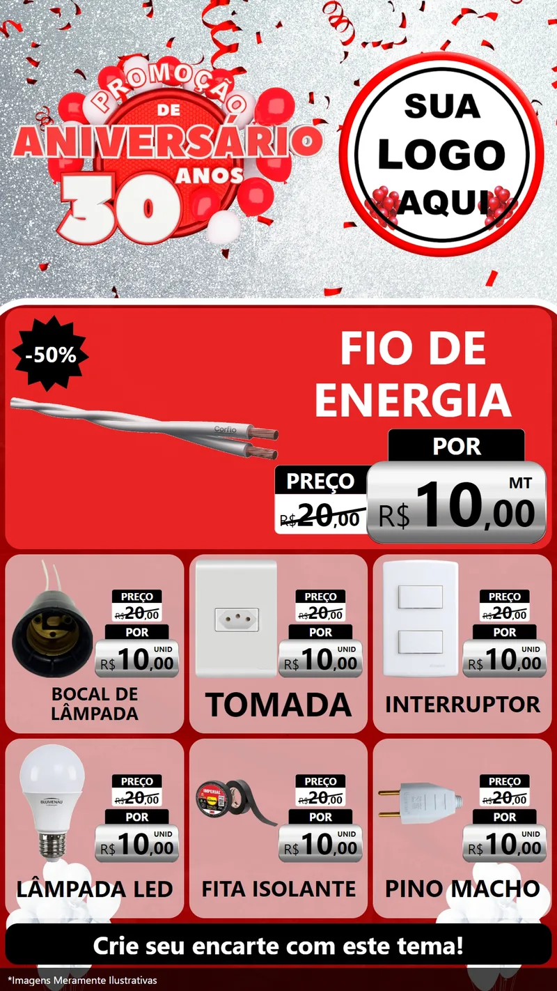 Modelo de Rede Social para Stories com o tema Promoção de Aniversário - 30 Anos para Materiais Elétricos