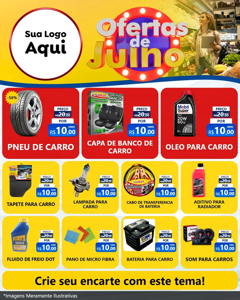 Modelo de Rede Social para Feed Instagram com o tema Ofertas de Julho para Auto peças