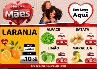Modelo de Encarte para Encarte A4 Horizontal com o tema Mês das Mães para Hortifrúti