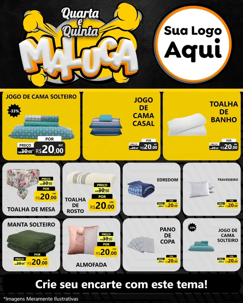 Modelo de Rede Social para Feed Instagram com o tema Quarta e Quinta Maluca para Cama, Mesa e Banho