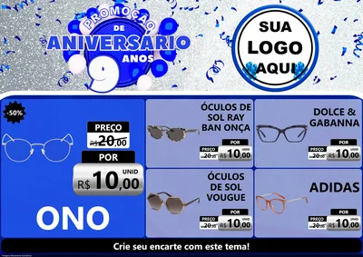 Modelo de Encarte para Encarte A4 Horizontal com o tema Promoção de Aniversário - 9 Anos para Óticas