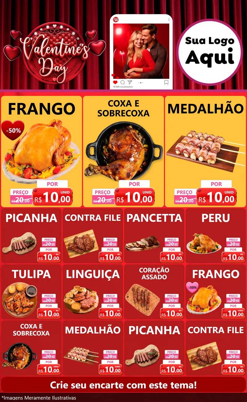 Modelo de Encarte para Encarte Grande com o tema Valentine's Day para Assados