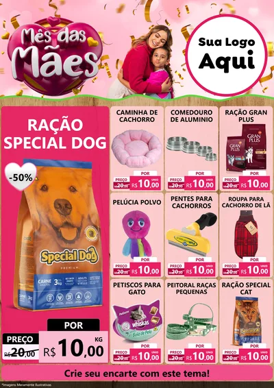 Modelo de Encarte para Encarte A4 Vertical com o tema Mês das Mães para Pet Shop