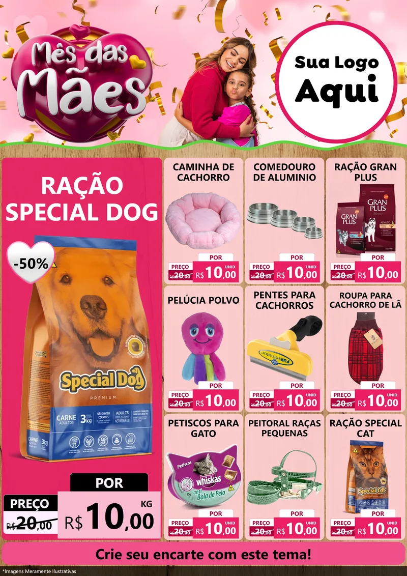 Modelo de Encarte para Encarte A4 Vertical com o tema Mês das Mães para Pet Shop