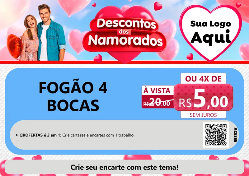 Modelo de Cartaz para Cartaz A4 Horizontal com o tema Descontos dos Namorados para Móveis e Eletro