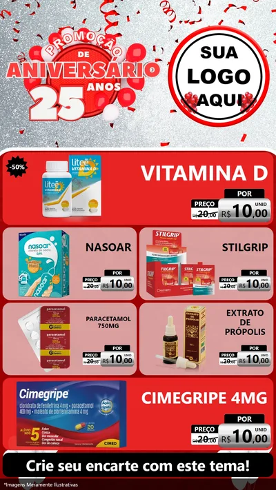 Modelo de TV para TV Vertical com o tema Promoção de Aniversário - 25Anos para Farmácia