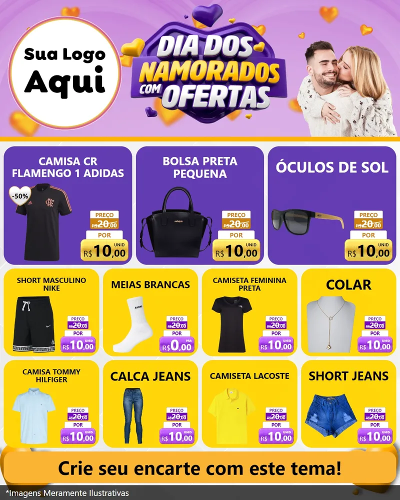 Modelo de Rede Social para Feed Instagram com o tema Dia Dos Namorados Com Ofertas para Roupas e acessórios