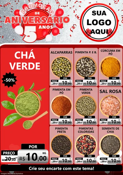 Modelo de Encarte para Encarte A4 Vertical com o tema Promoção de Aniversário - 5 Anos para Produtos Naturais