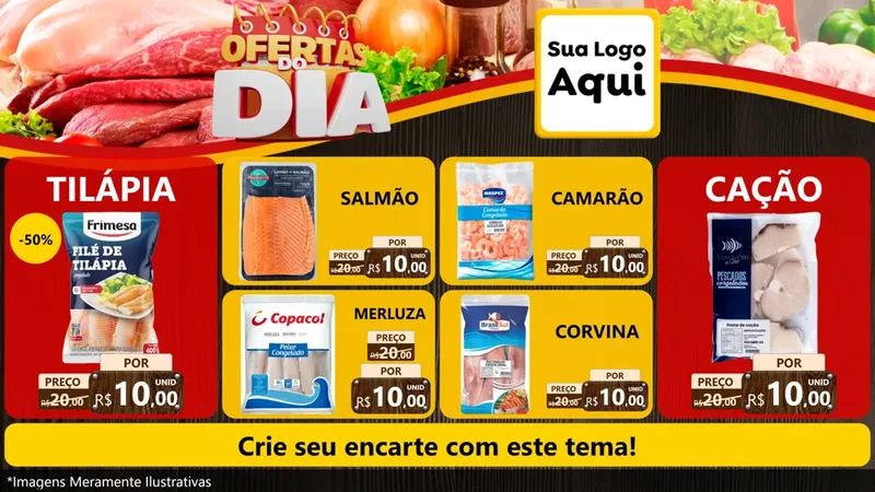 Modelo de TV para TV Horizontal com o tema Ofertas do Dia para Peixaria