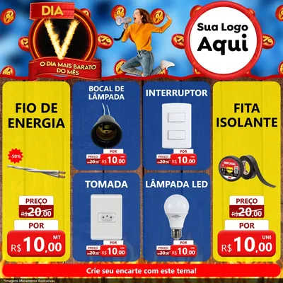 Modelo de Rede Social para Feed Facebook com o tema Dia V - O Dia Mais Barato Do Mês para Materiais Elétricos