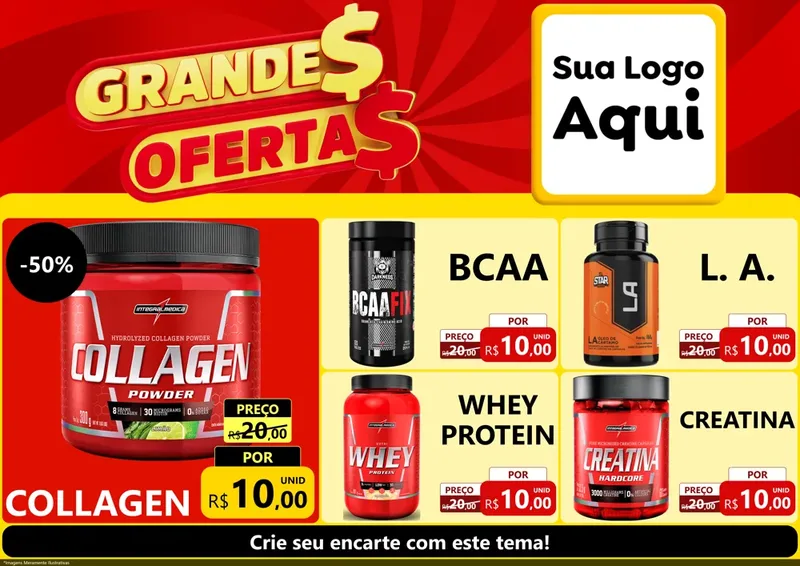 Modelo de Encarte para Encarte A4 Horizontal com o tema Grandes Ofertas para Suplementos alimentares