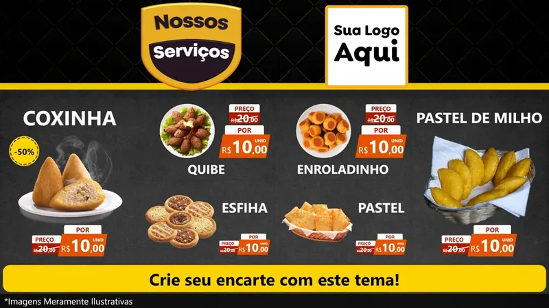 Modelo de TV para TV Horizontal com o tema Nossos Serviços para Salgadaria