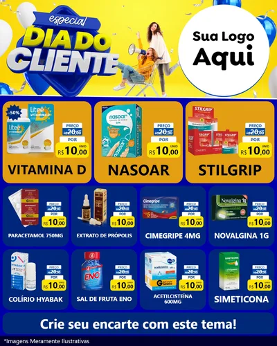 Modelo de Rede Social para Feed Instagram com o tema Especial Dia do Cliente para Farmácia