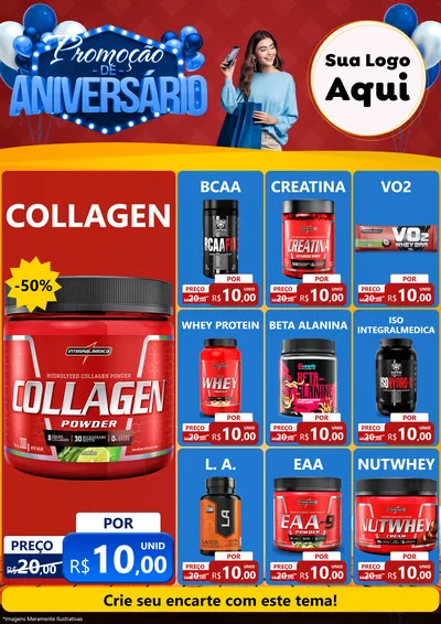 Modelo de Encarte para Encarte A4 Vertical com o tema Promoção de Aniversário para Suplementos alimentares