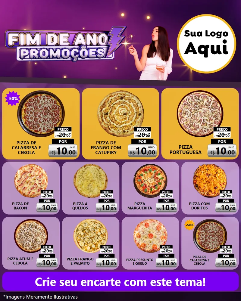 Modelo de Rede Social para Feed Instagram com o tema Fim de Ano Promoções para Pizzaria