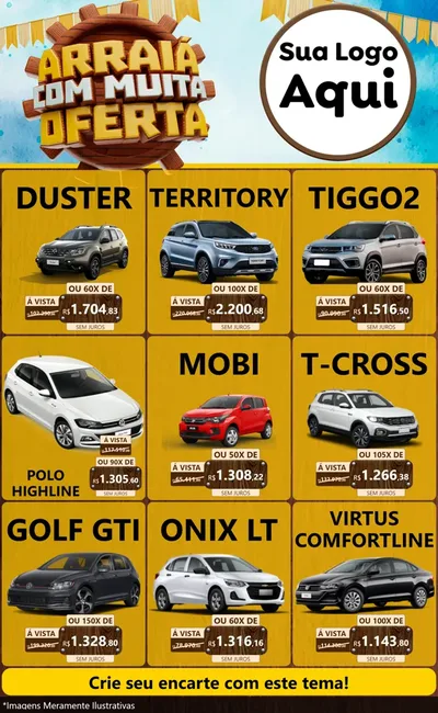 Modelo de Encarte para Encarte Grande com o tema Ofertas de São João - Junina para Concessionaria de Carros