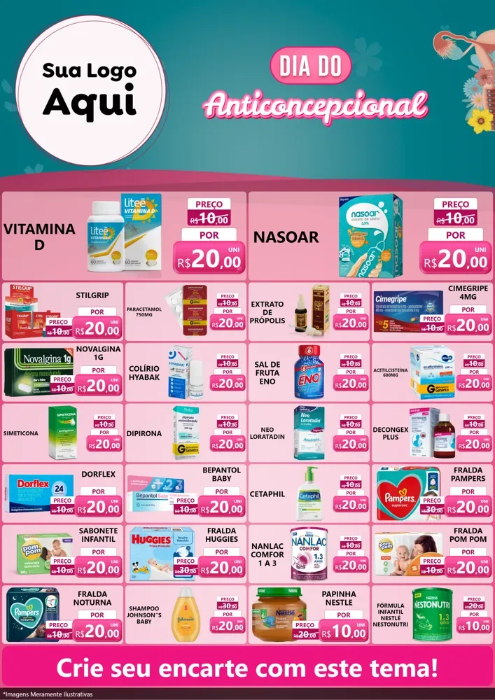 Modelo de Encarte para Encarte A4 Vertical com o tema Dia do anticoncepcional para Farmácia