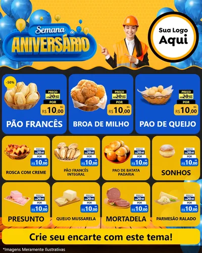 Modelo de Rede Social para Feed Instagram com o tema Semana de Aniversário para Padaria