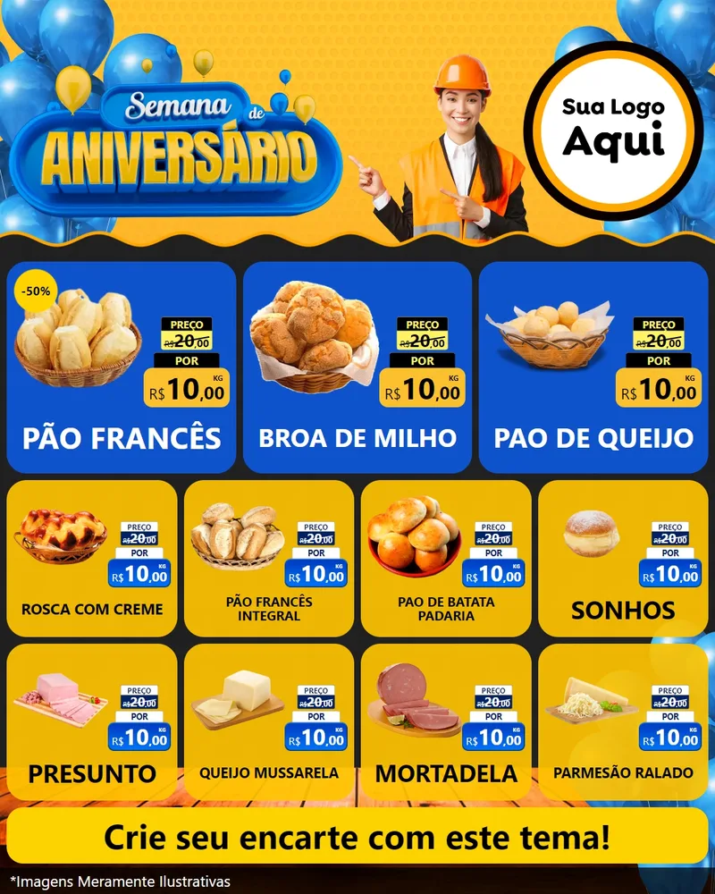 Modelo de Rede Social para Feed Instagram com o tema Semana de Aniversário para Padaria