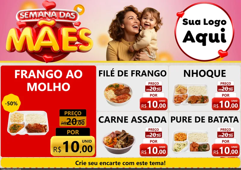 Modelo de Encarte para Encarte A4 Horizontal com o tema Semana das Mães para Restaurante