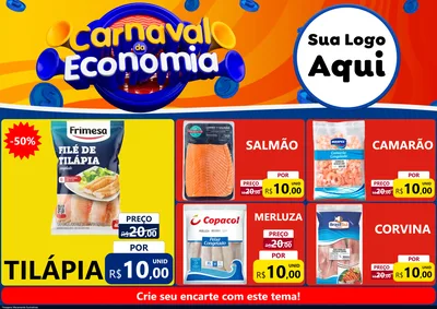 Modelo de Encarte para Encarte A4 Horizontal com o tema Carnaval da Economia para Peixaria