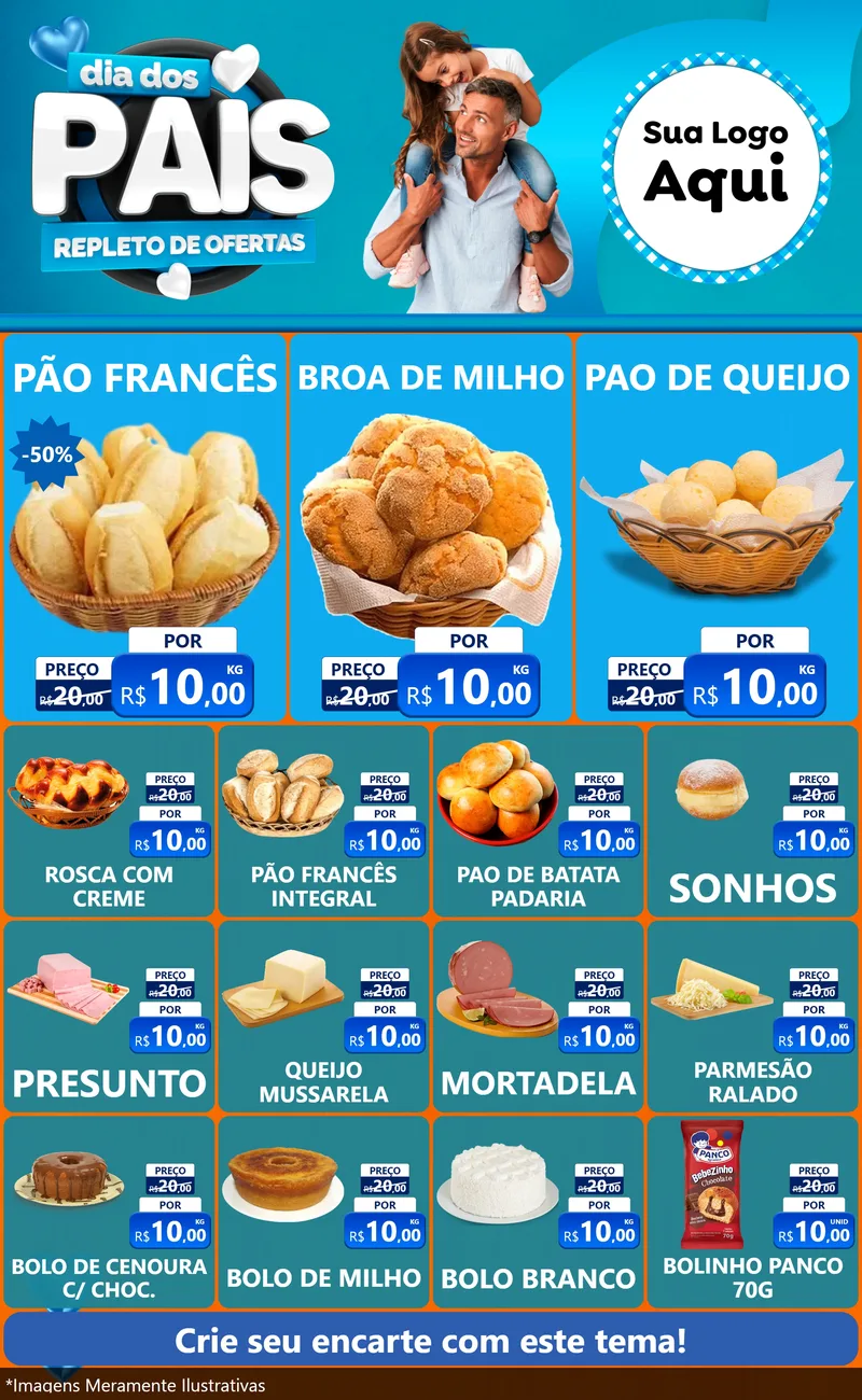 Modelo de Encarte para Encarte Grande com o tema Dia Dos Pais Repleto de Ofertas para Padaria