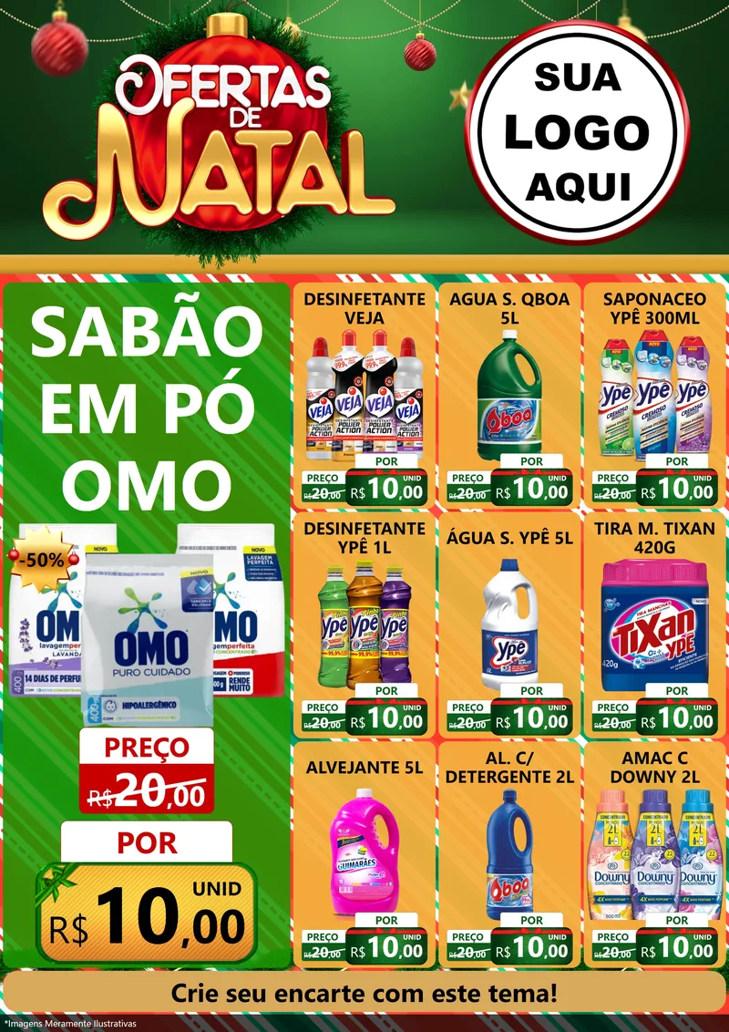 Modelo de Encarte para Encarte A4 Vertical com o tema Ofertas de Natal para Produtos de Limpeza