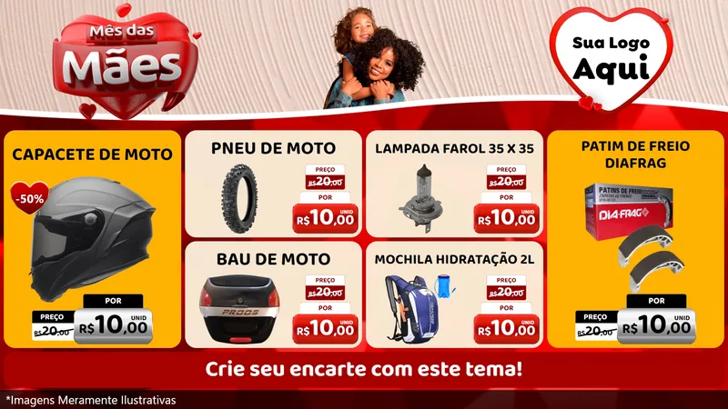 Modelo de TV para TV Horizontal com o tema Mês das Mães para Moto peças