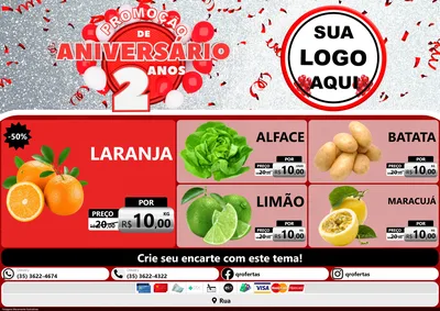 Modelo de Encarte para Encarte A4 Horizontal com o tema Promoção de Aniversário - 2 Anos para Hortifrúti